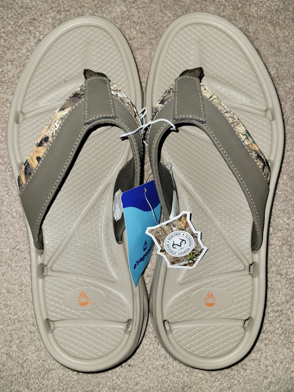 Men's Olive Green Flip-Flops with Camouflage Accent